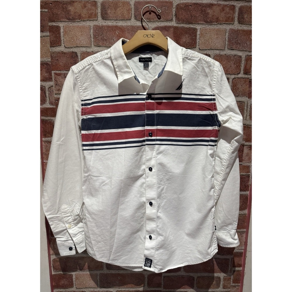 Vintage 90s Nautica Men's Striped Button Down Shirt Size XL Long Slv Logo‎